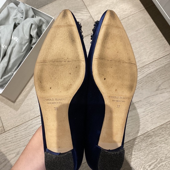 Manolo Blahnik Hangisi Blue Satin flat 38 - Picture 4 of 10